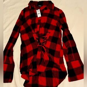 Express Plaid Buffalo Long Sleeve Corset Top Size Small